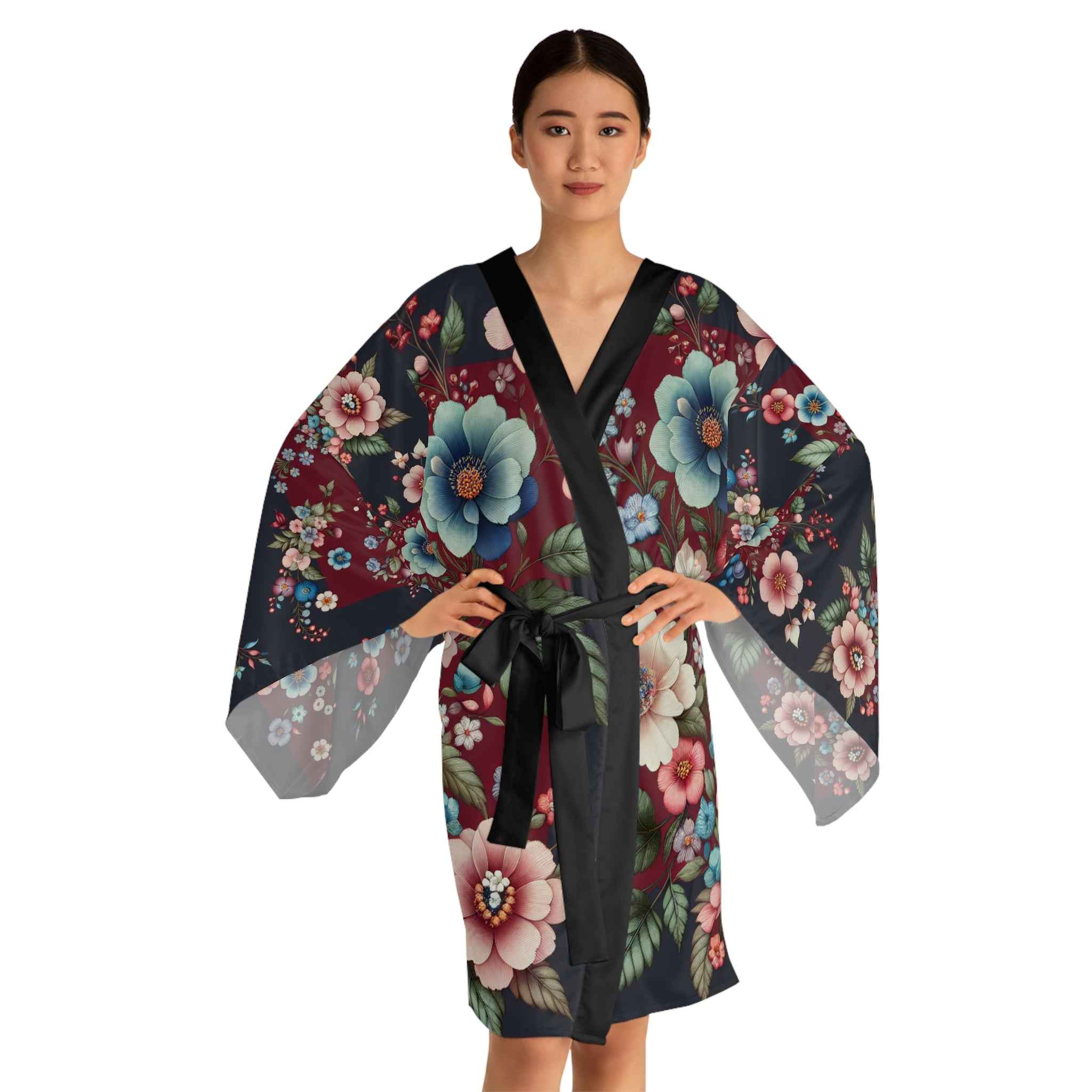 Floral Kimono Robe - Cozy Women's Loungewear for Relaxation, Elegant Bathrobe Gift for Her in Spring Style - Rosetta Creative Boutique